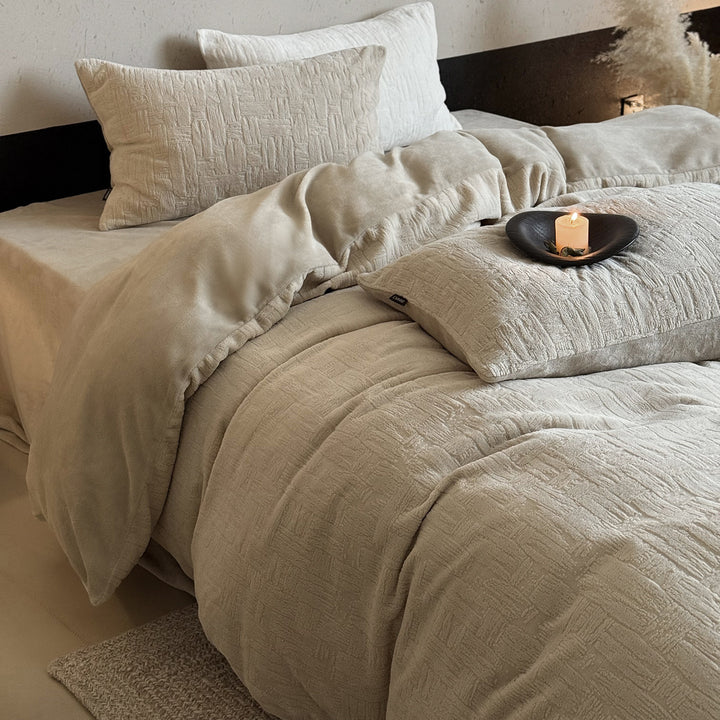 Fluffy milk fiber fleece bedding set, 4-piece