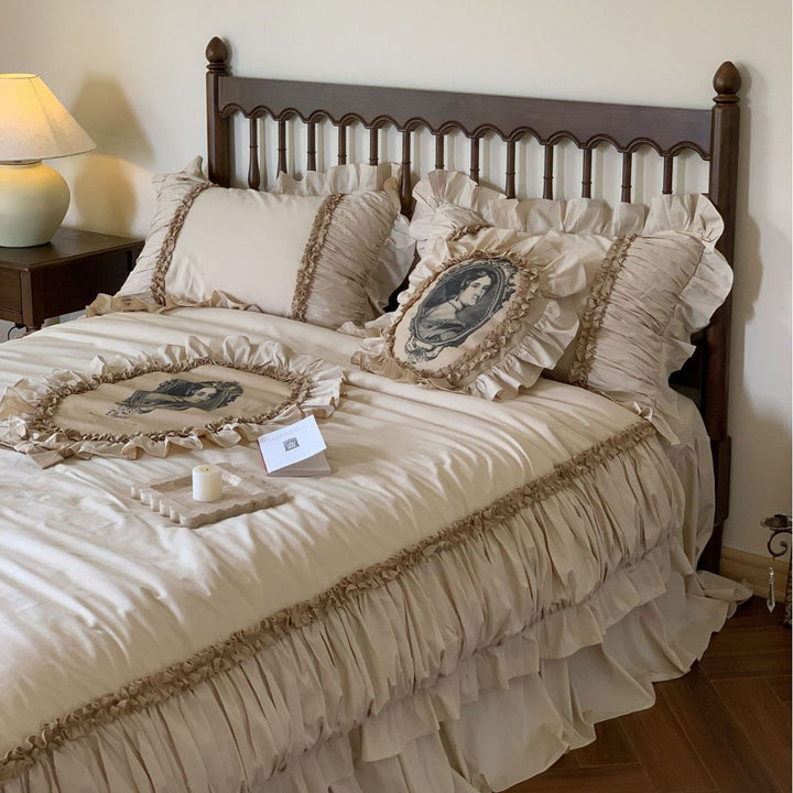 French Vintage Bedding Set, Cotton, with Ruffles