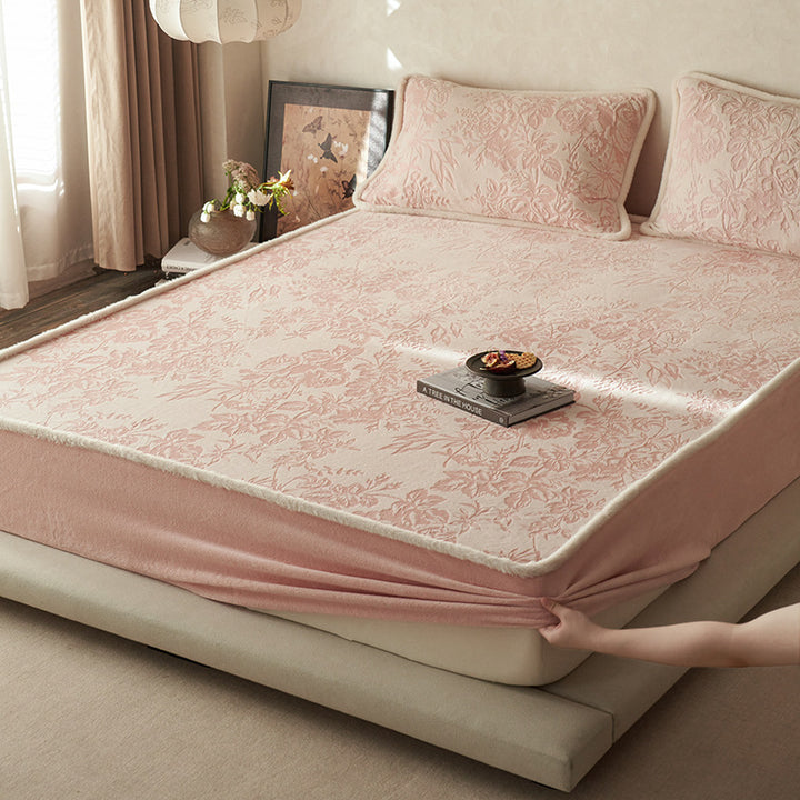 Milk fiber fitted sheet with floral pattern