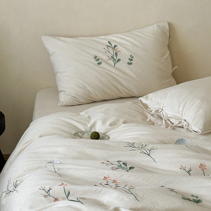 Linen-Cotton-Bedding-Set, embroidered, 4-piece