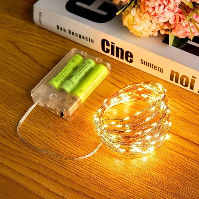 Waterproof LED silver wire fairy lights, battery operated