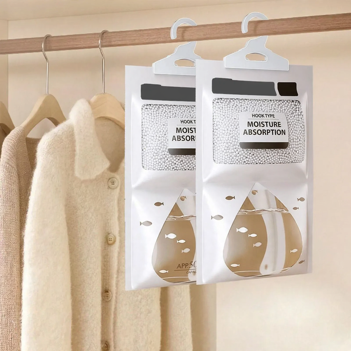 Hanging dehumidifier for wardrobes