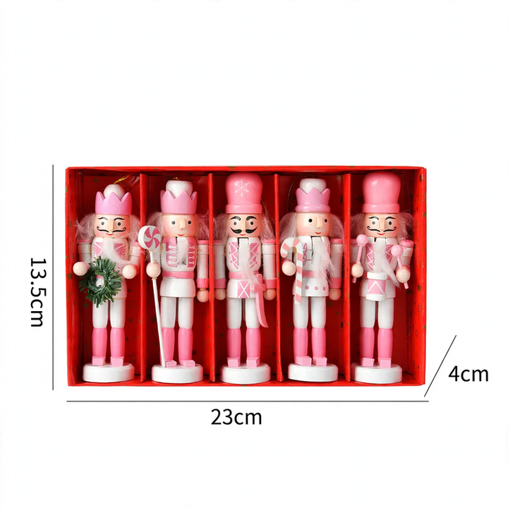Nutcracker soldiers made of wood, set for Christmas decoration