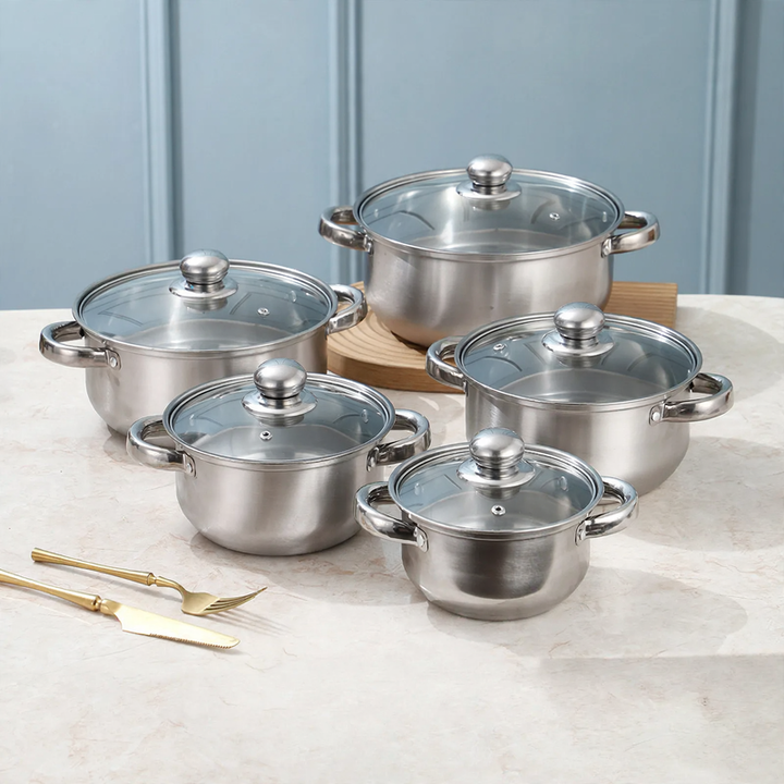 Stainless Steel Cookware Set, 10-Piece, with Glass Lids
