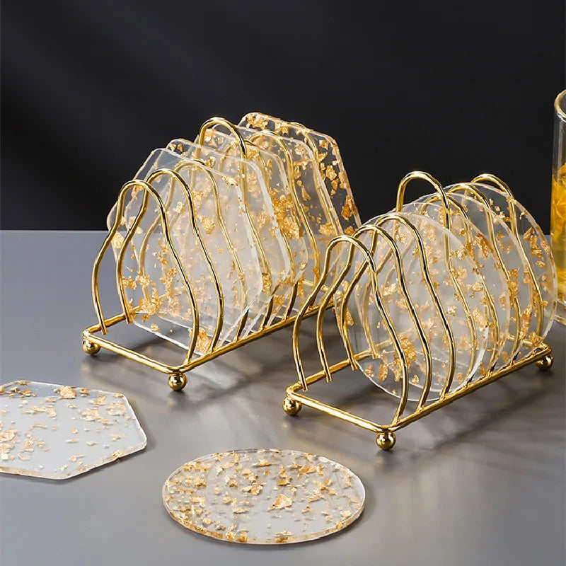 BowLift | 6pcs Acrylic Gold Foil Coaster Set with Holder