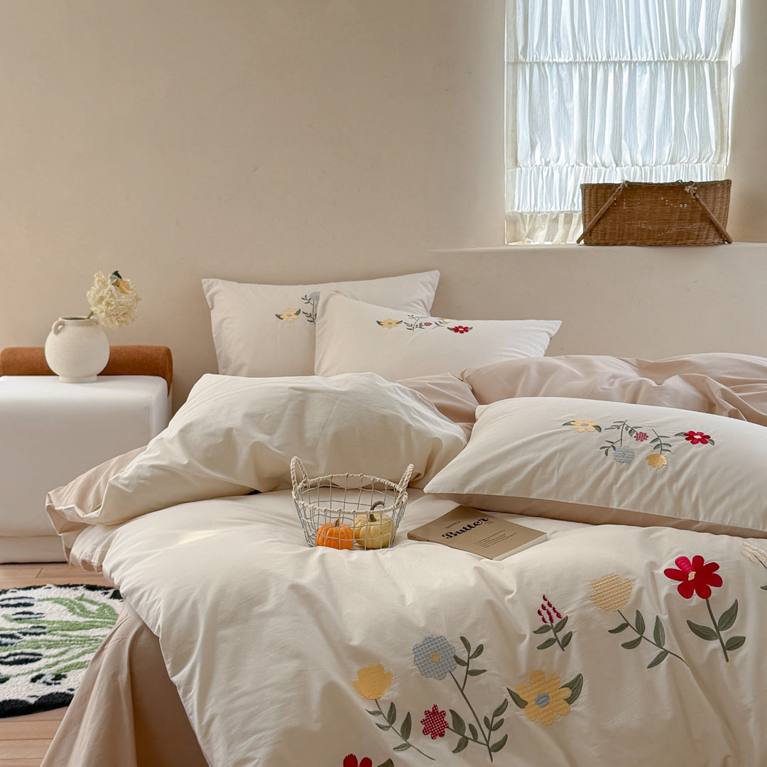 Cotton bedding set, embroidered, washable cotton