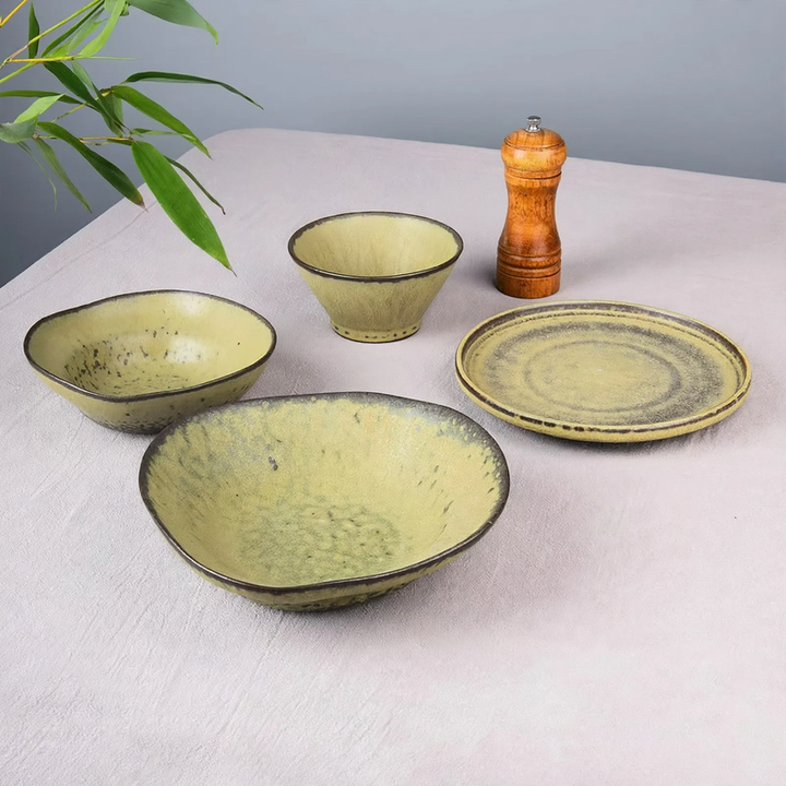 Ceramic bowl, stone green, irregular shape