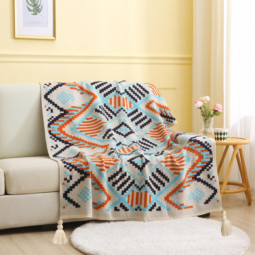 Nordic Knit Blanket with Geometric Pattern