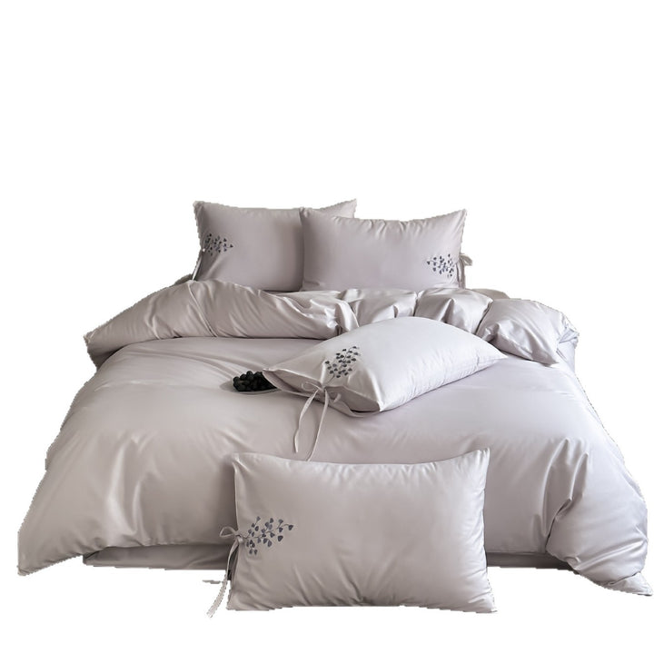 Cotton bedding set, 4-piece, floral embroidery