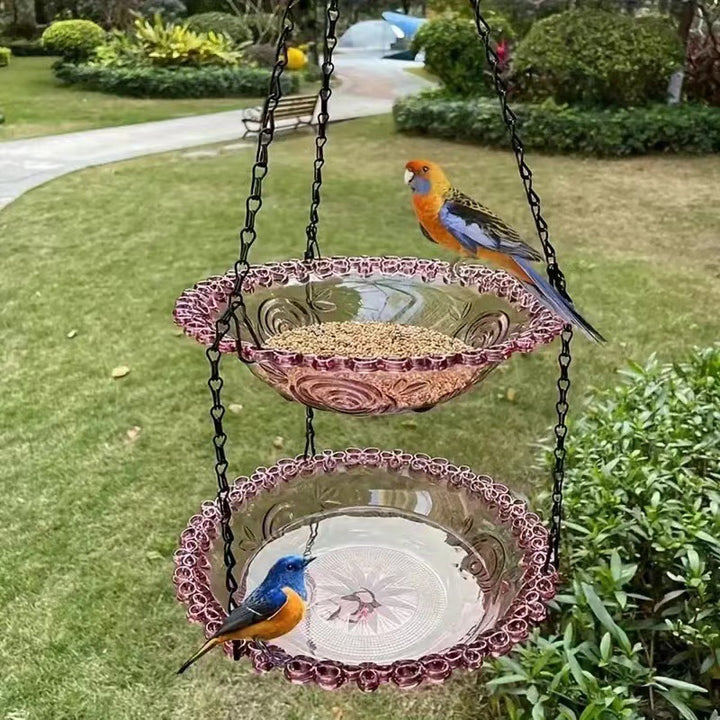 Hanging feeder and birdbath made of plastic