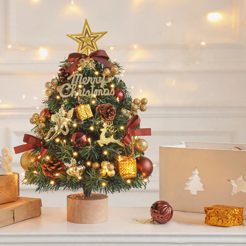 Decorative table Christmas tree with wooden stand