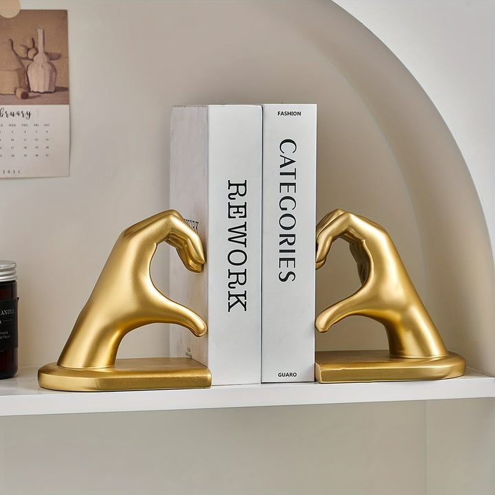 Chic Heart Support - Modern Finger Bookends in Gold Bowlift