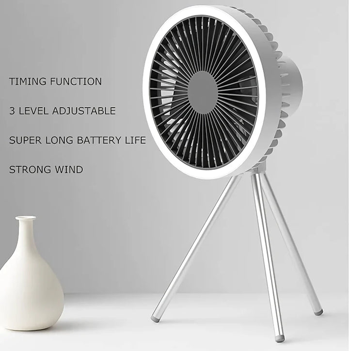 Rechargeable 10,000mAh Camping Fan with LED Lighting and Power Bank | Bowlift