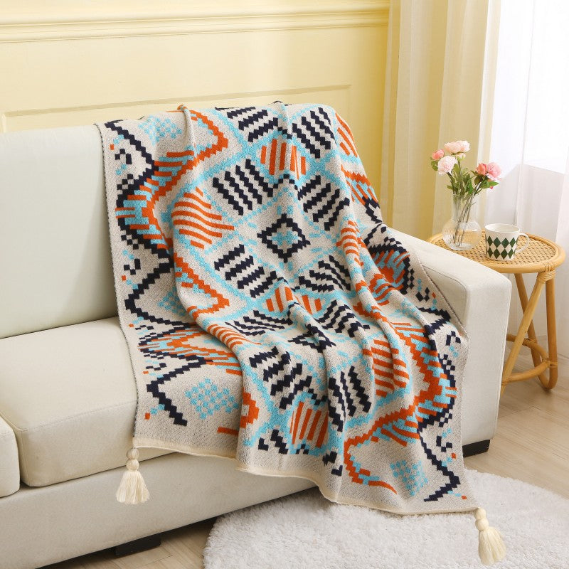 Nordic Knit Blanket with Geometric Pattern
