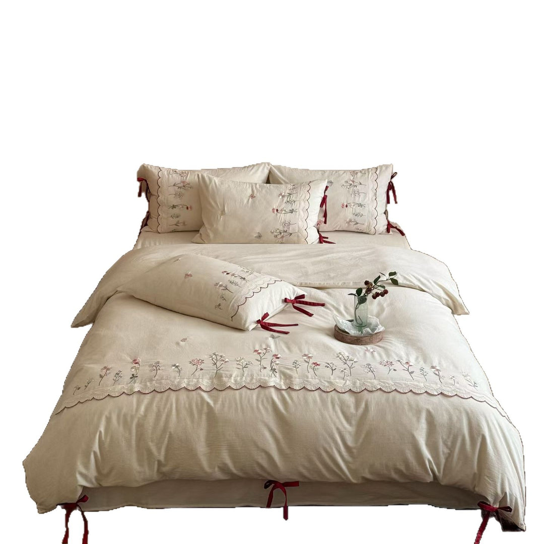 Cotton-linen bedding set, embroidered, French