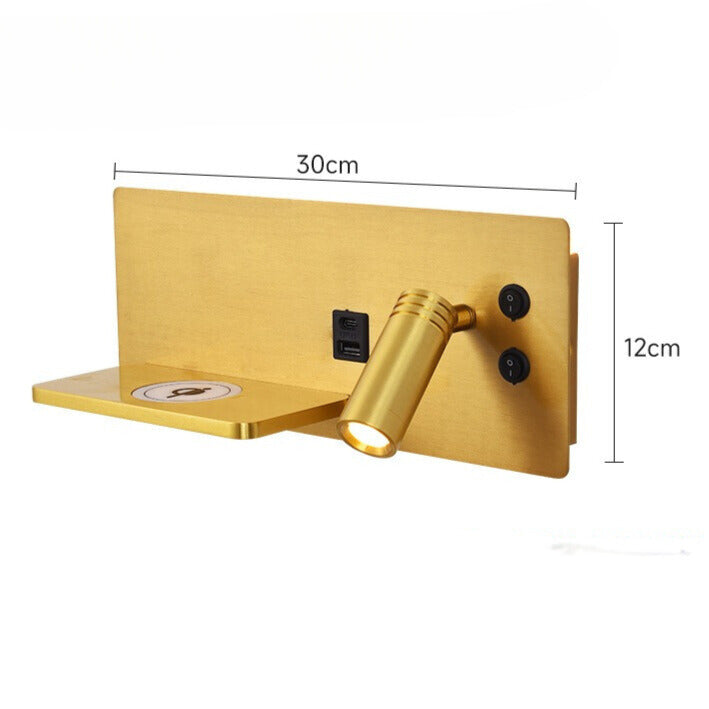 Modern LED wall lamp with USB connection, wall lamp with shelf for bedroom & office | Bowlift