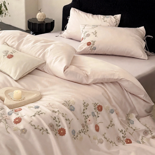Satin bedding set, 100 cotton, embroidered