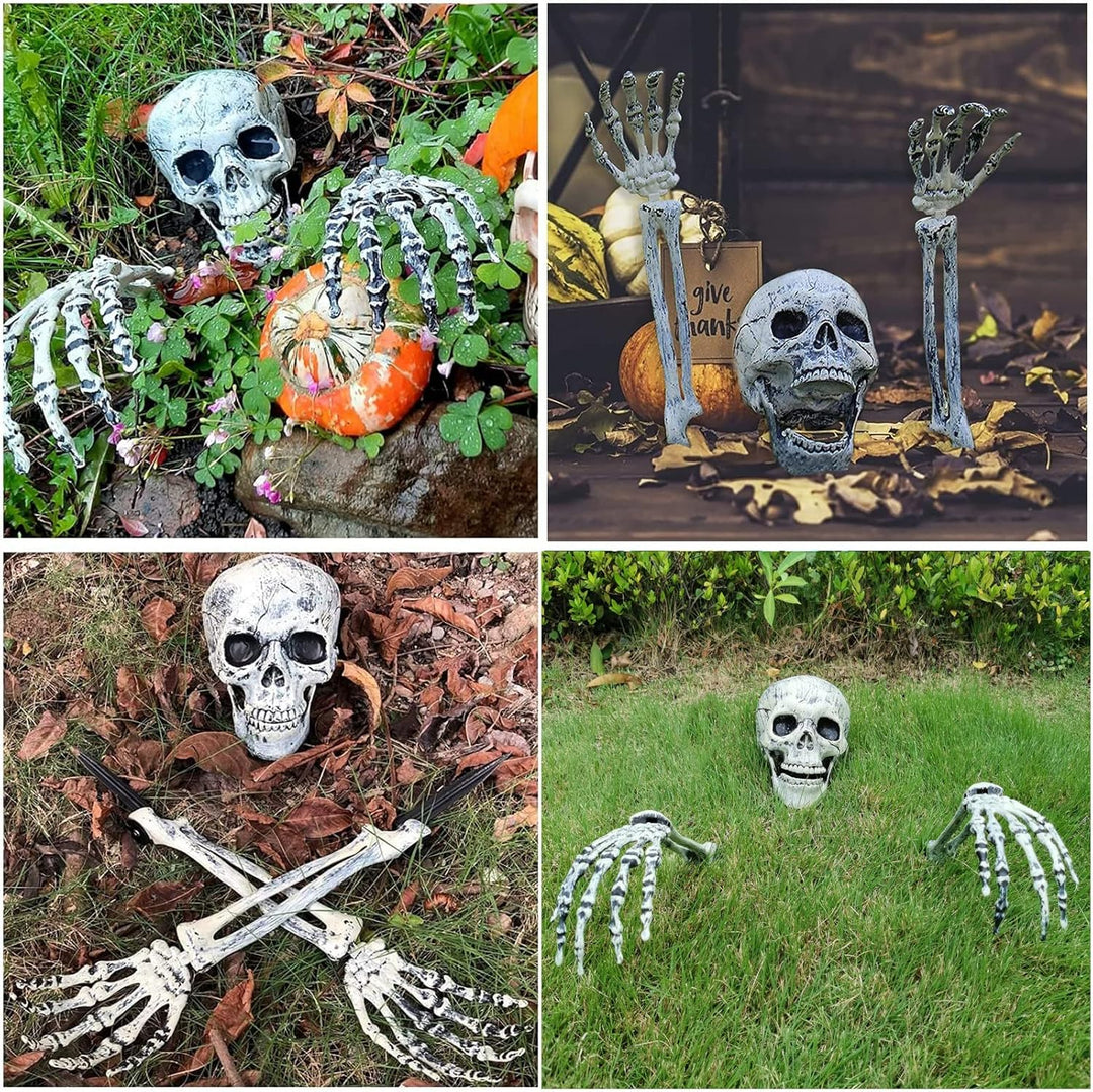 BowLift | Halloween Yard Decoration | Light-Up Skull & Skeleton Arms | 8-Mode LED Outdoor Prop