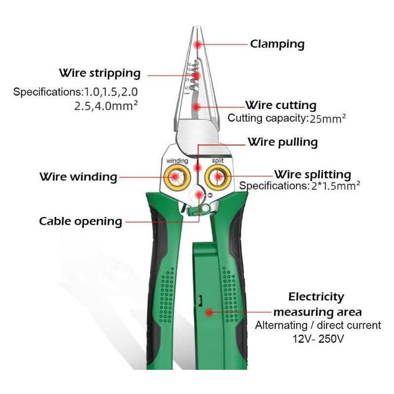 BowLift | 8-in-1 Wire Stripping Tool with Built-In Voltage Detector – Cut, Twist, Test, and Strip in One