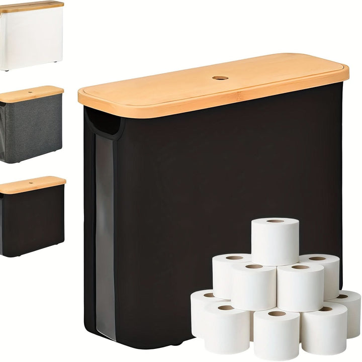 BowLift | Toilet Paper Holder with Lid Storage Basket for 12 Rolls
