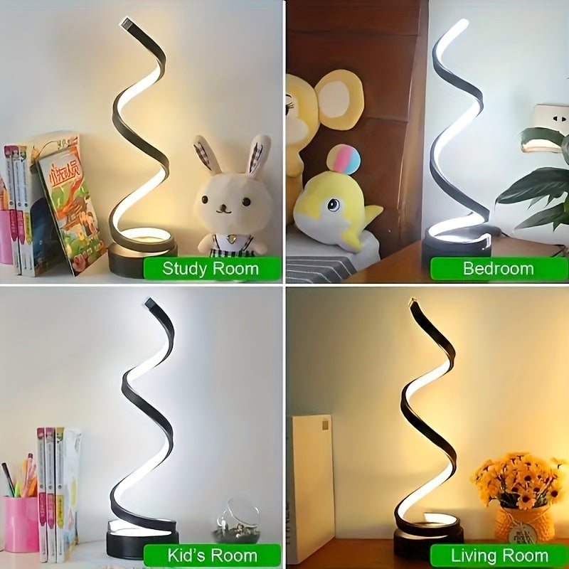 BowLift | Modern Spiral Table Lamp – Creative LED Desk Lamp with Gentle Warm Light, Perfect for Bedroom, Living Room, and Study Decor