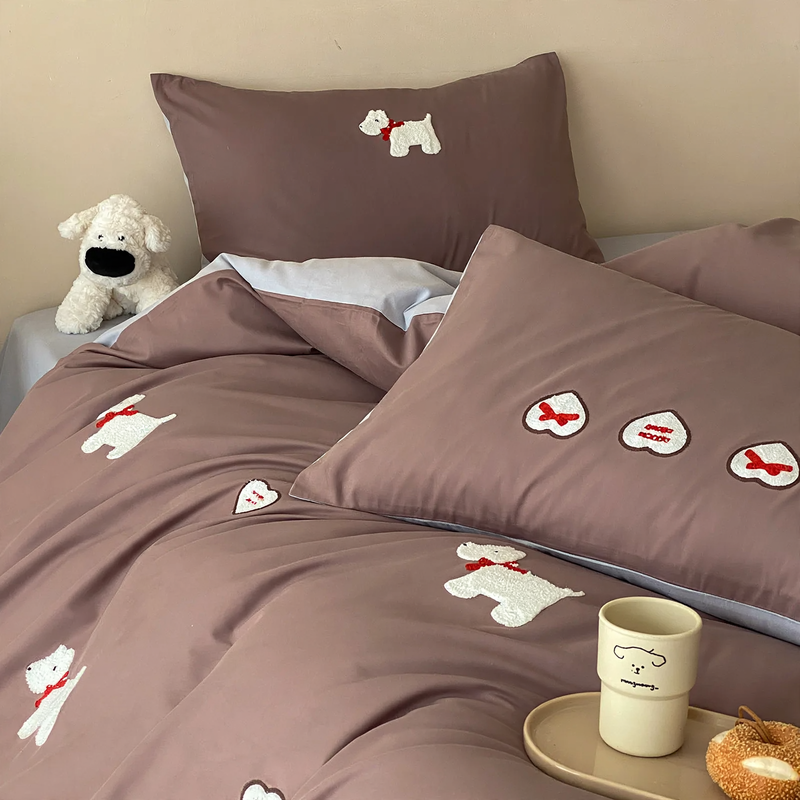 Cotton bedding set, 4-piece, dog cartoon