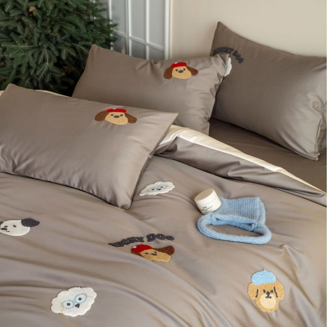 Cotton bedding set, 100 thread count, embroidered