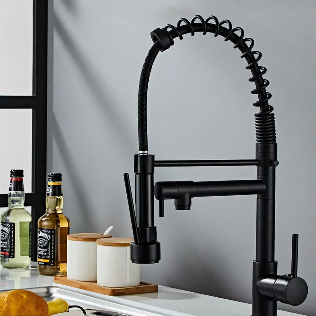 Stainless steel kitchen faucet with spray function