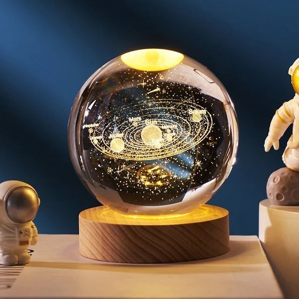BowLift | 3D Solar System Crystal Ball | Laser Engraved | Educational Gift with LED Base Option