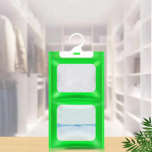 Hanging dehumidifying bag for wardrobes