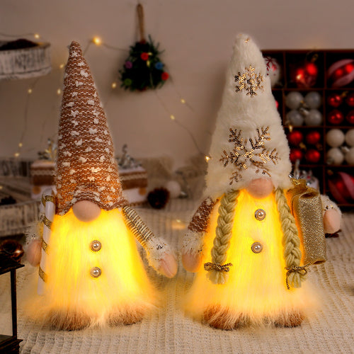 Illuminated Christmas elf figure with sequins and plush