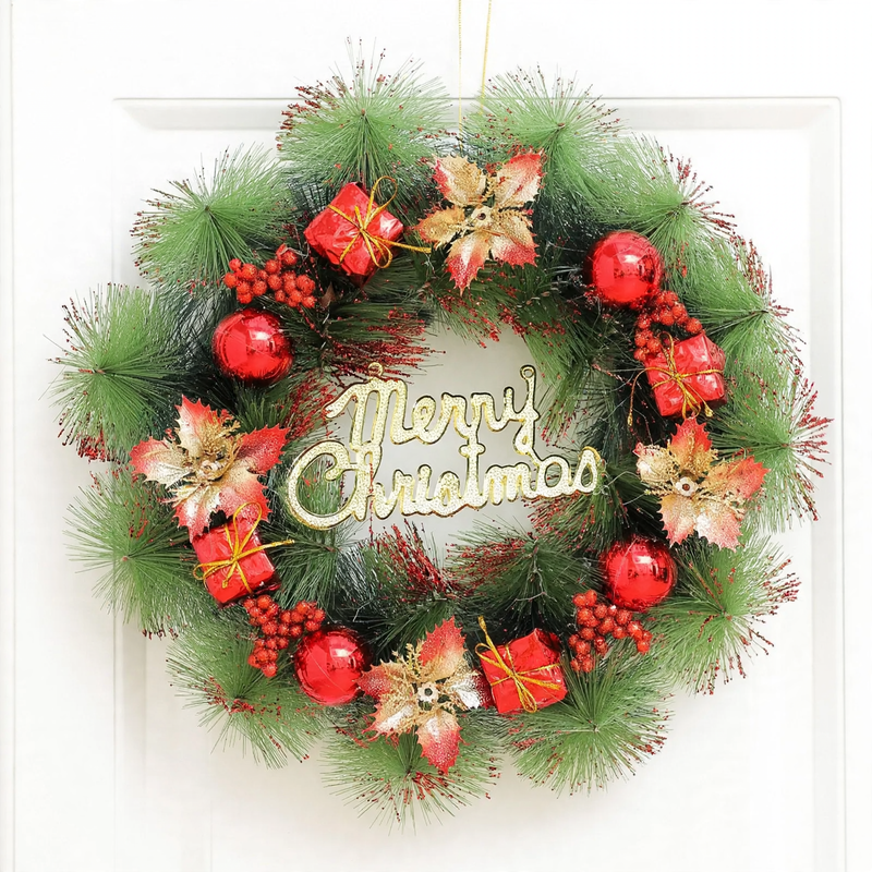 Illuminated Christmas wreath with hanging