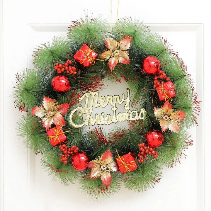 Illuminated Christmas wreath with hanging