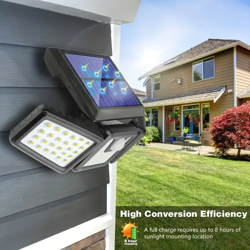 BowLift | Solar LED Floodlight with Motion Sensor – 3-Head Outdoor Security Lighting for Garden, Driveway & Garage