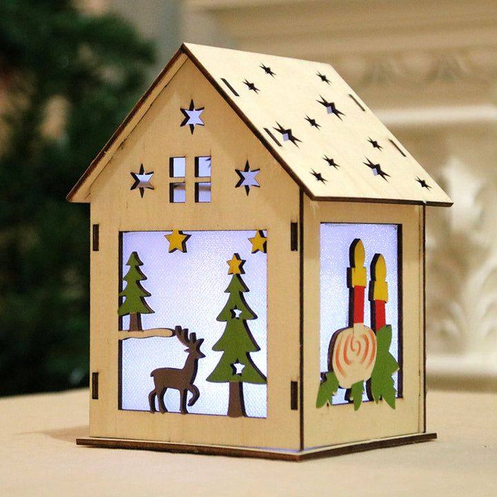 Illuminated wooden Christmas house, decorative