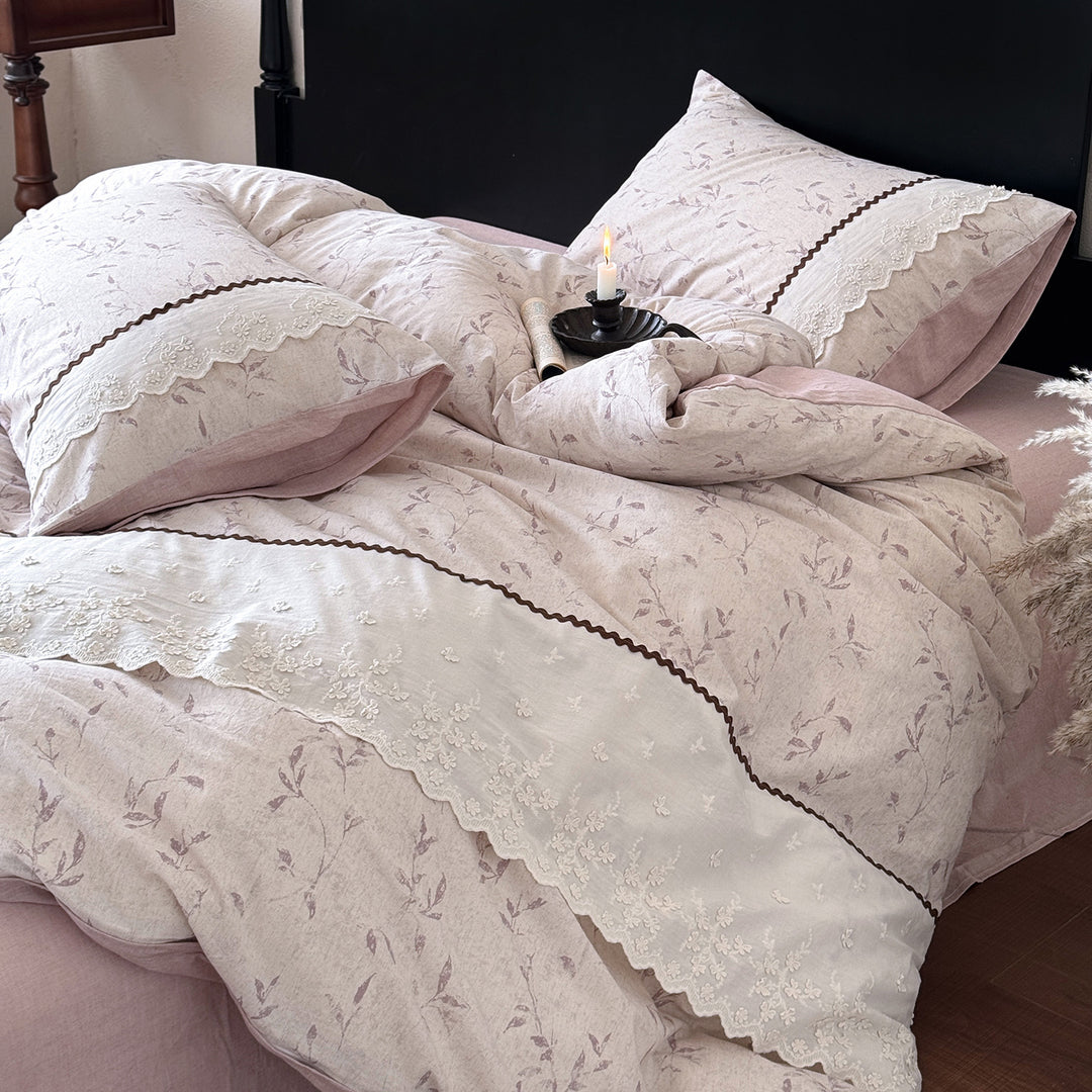 Cotton-linen bedding, 4-piece, butterfly motif