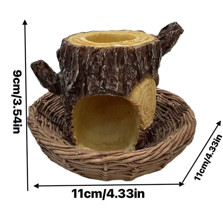 Creative bird bath in log design made of synthetic resin