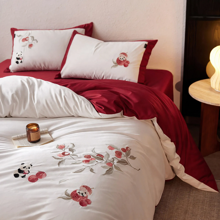 Cotton bedding set, 4-piece, embroidered
