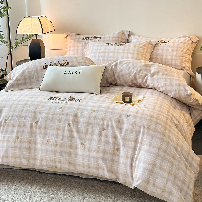 Cotton bedding set, 4-piece, geometric pattern