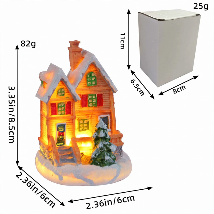Decorative illuminated Christmas house made of resin