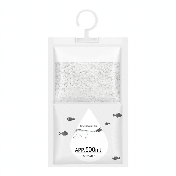 Hanging dehumidifying bag for wardrobes