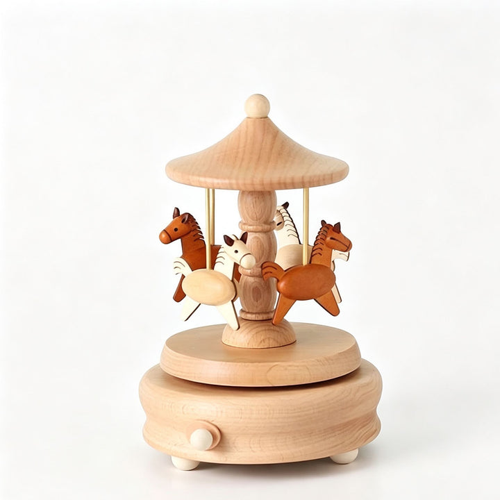 Decorative wooden music box with mechanical movement