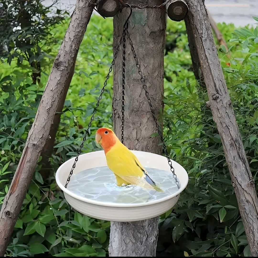 Hanging feeder and birdbath made of plastic