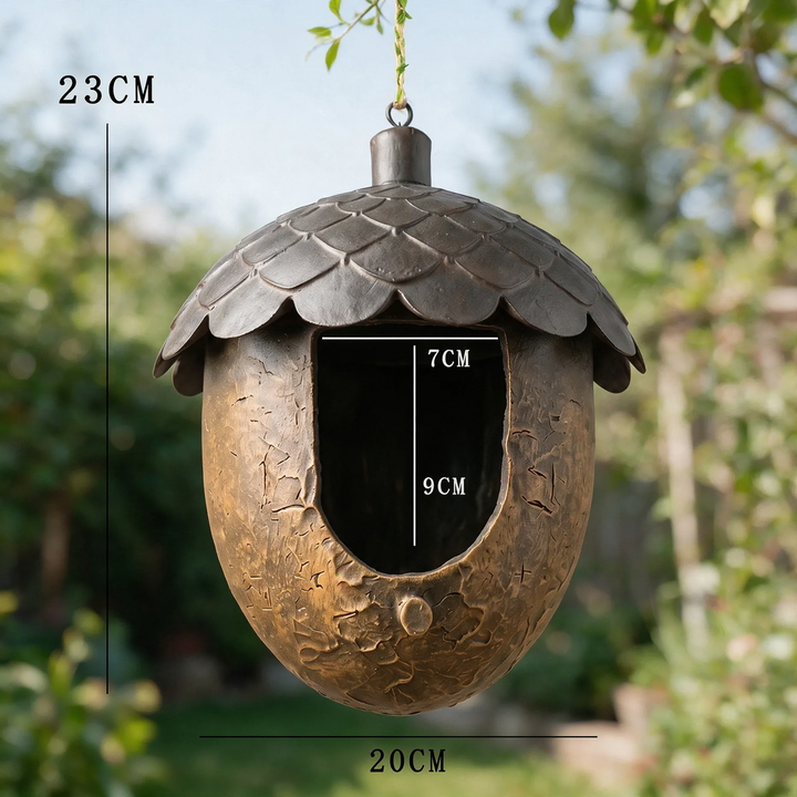 Decorative acorn birdhouse made of resin