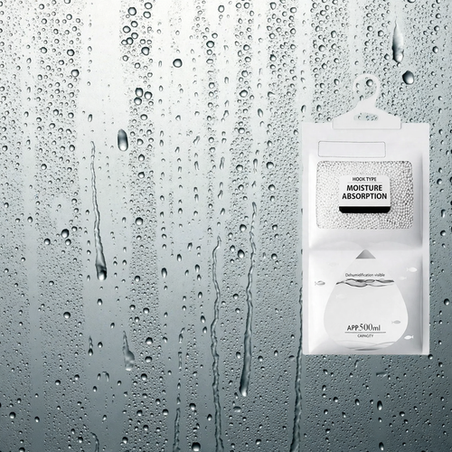 Hanging dehumidifying bag against moisture