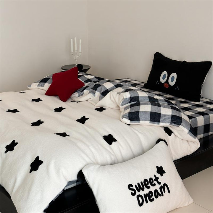 Milk fiber fleece bedding set with star pattern