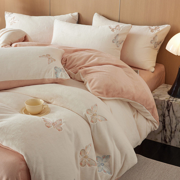 Milk fiber fleece bedding set, floral pattern, warm
