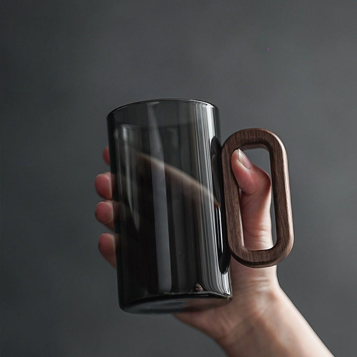 Borosilicate glass cup with wooden handle, 360 ml