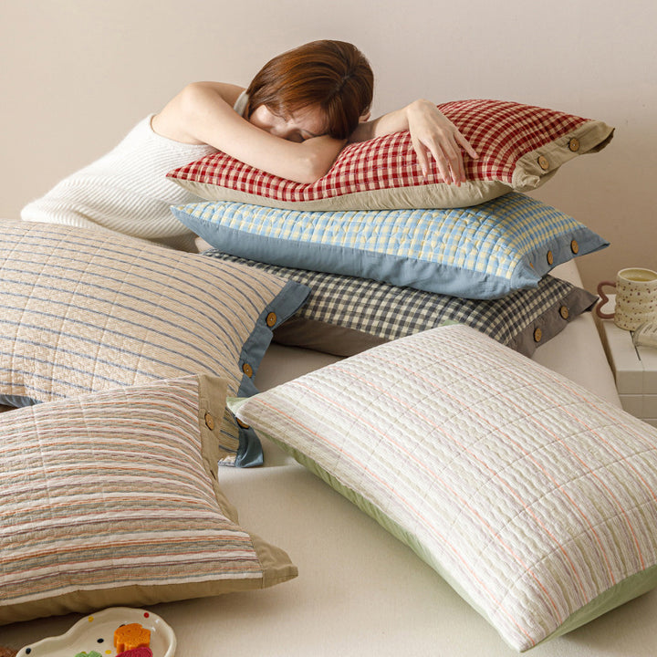 Cotton cushion cover with button closure, pair