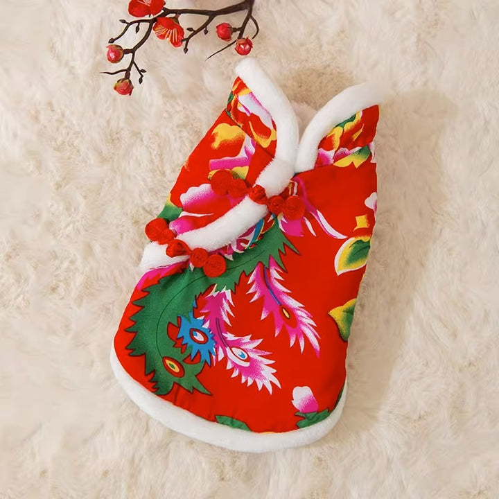 Padded dog coat with Chinese floral pattern